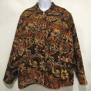 Laura Ashley Woman 3X Brown Orange Yellow Floral Silk Cotton Quilted Jacket